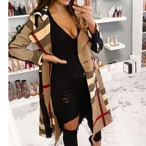 Berry Grid Trench Coat